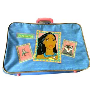 Vintage 90s Disney Pocahontas Suitcase - Flit and Meeko - GUC 19" x 4.5" x 12"